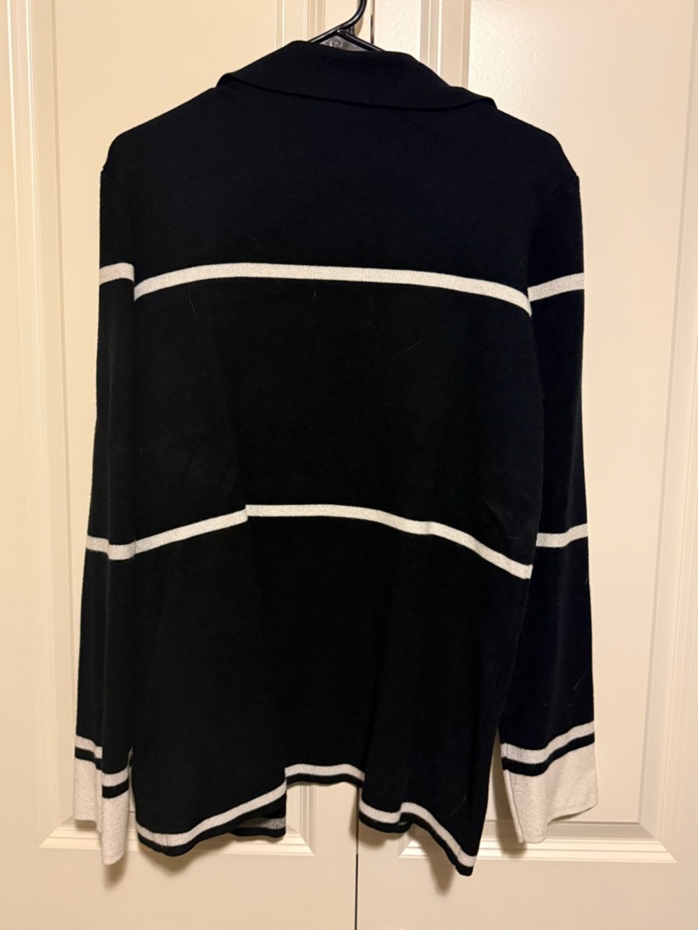 Tahari Black Cardigan with White Stripe Accents - Picture 3 of 3